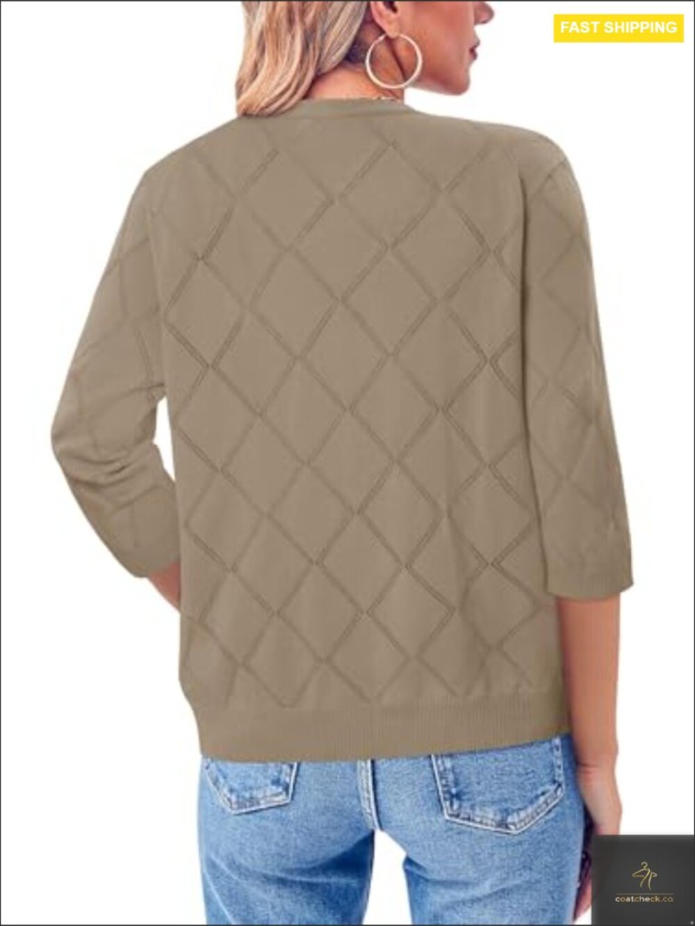 Lightweight 3/4 Sleeve Knit Cardigan Open Front V Neck Casual Sweater Cover Up - Picture 5 of 7